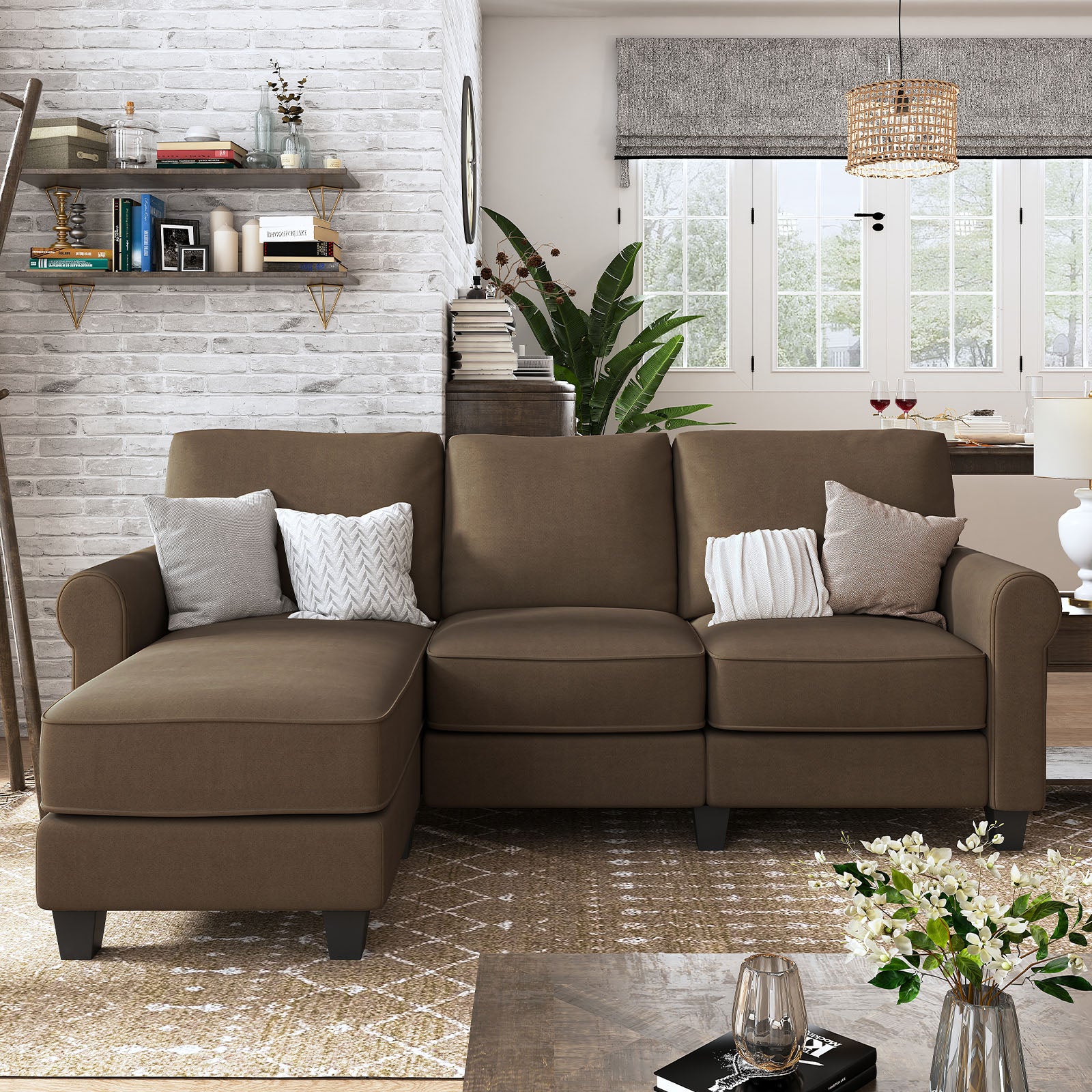 Brown L Shaped Sectional Sofa 