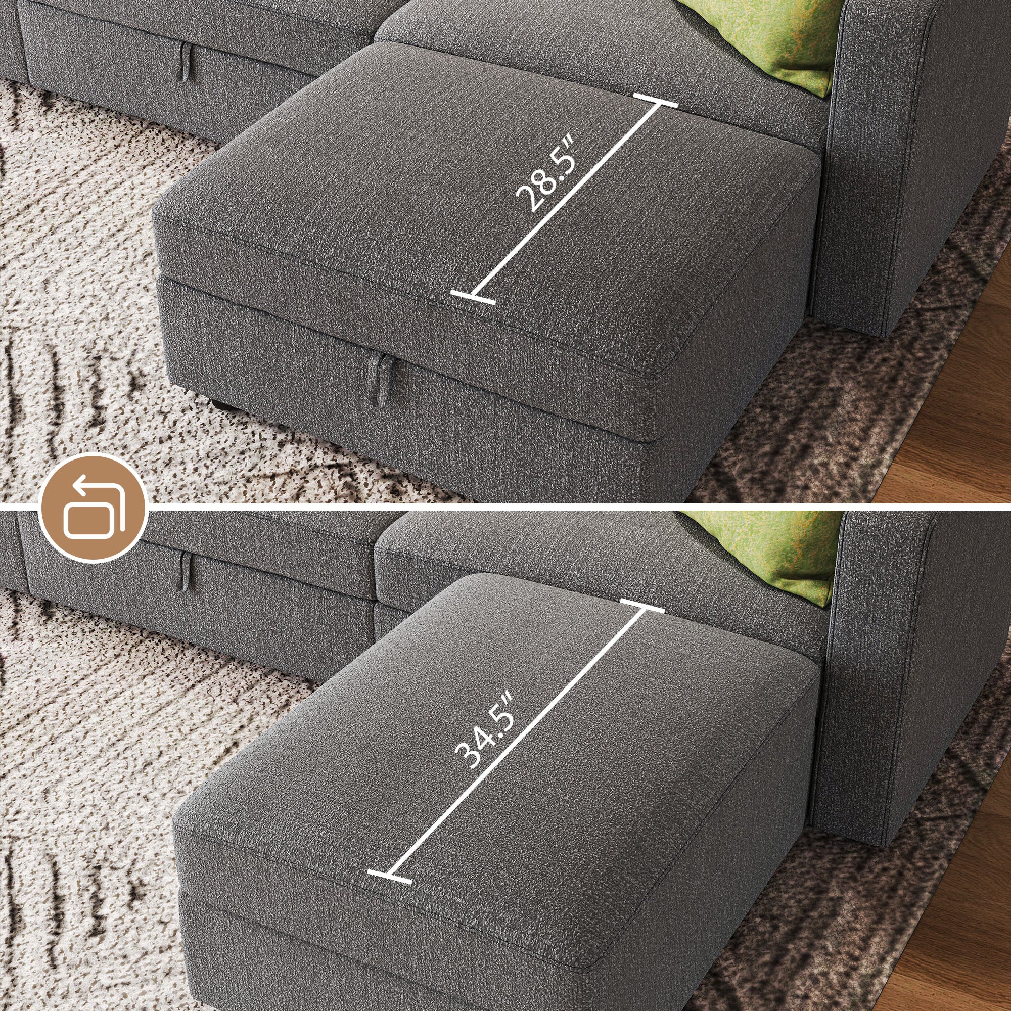Rectangle Storage Ottoman for HONBAY Polyester Luxury Modular Sectional Sofa 