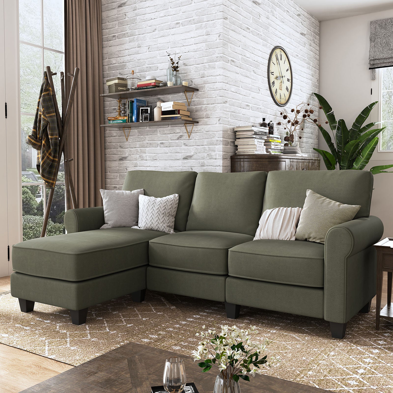 NOLANY Green L Shaped Sectional Sofa 
