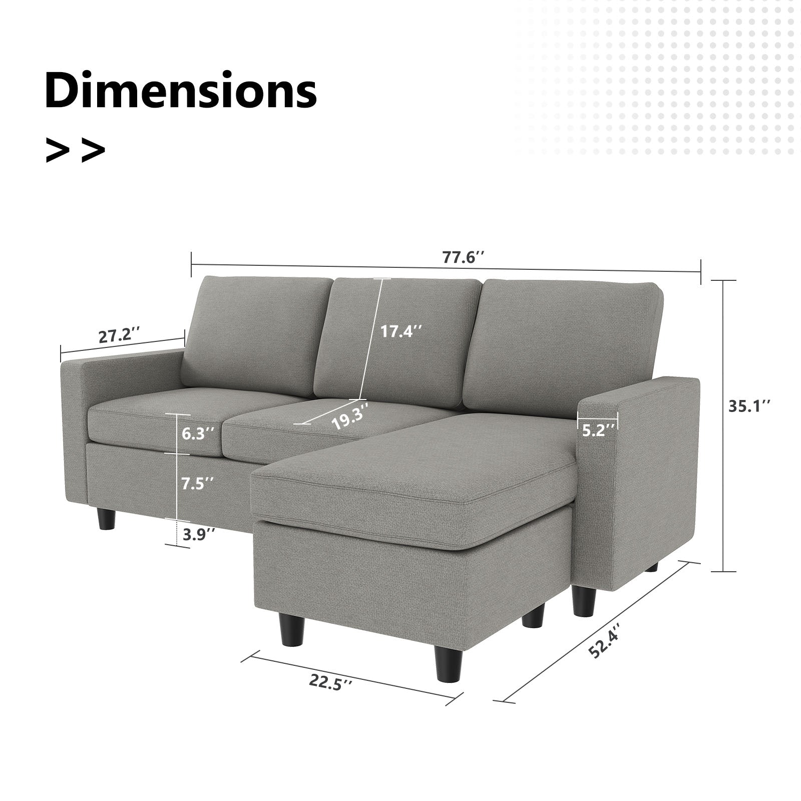 HONBAY L Shaped Convertible Sectional Sofa 
